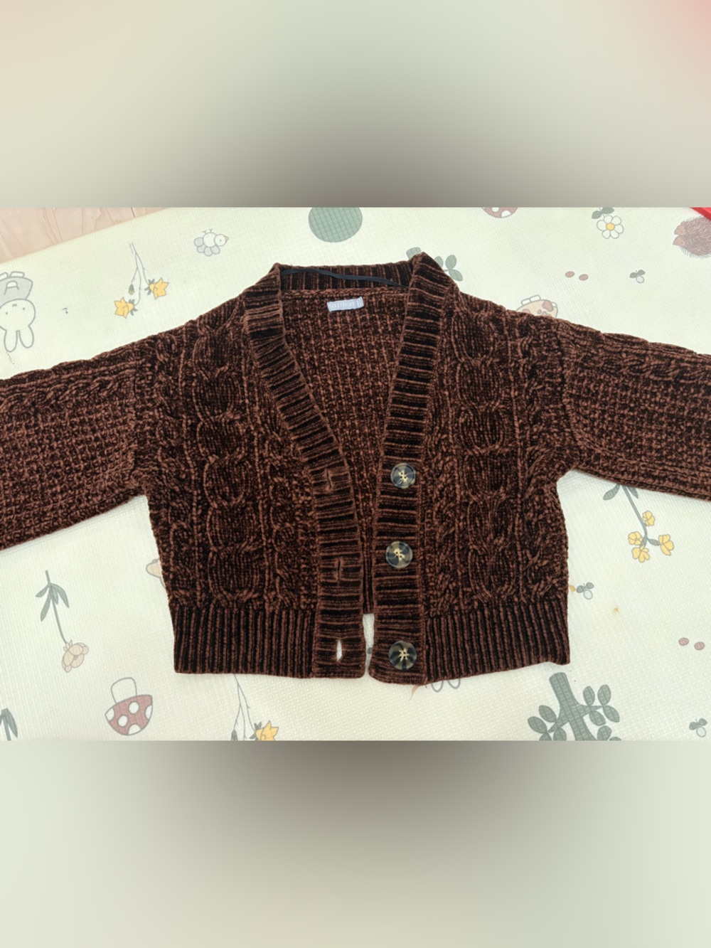 Chunky Cable Knit Button-Front Cardigan in Deep Brown